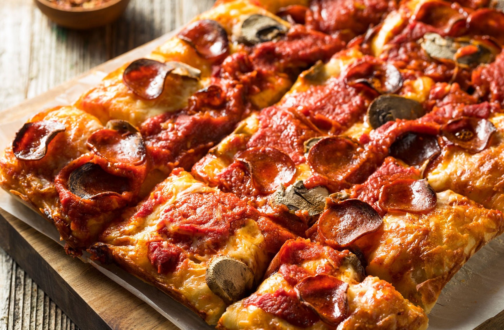 Detroit-Style Pizza Recipe with Sausage and Mushrooms