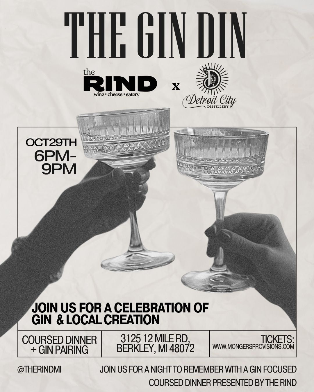 The Gin Din- Detroit City Distillery X The Rind-October 29th 6-9pm
