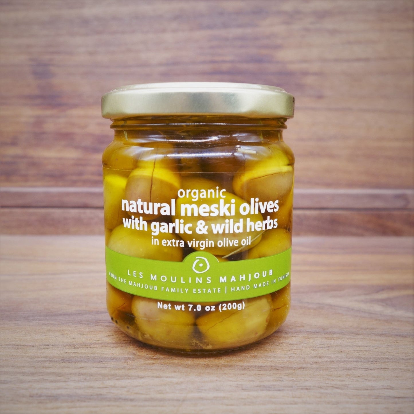 Les Moulins Mahjoub - Natural Meski Olives w/garlic and wild herbs - Mongers' Provisions